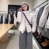 Hooded short down jacket with ribs for women, light and warm in winter, loose, fashionable and versatile white duck down casual coat Specification image